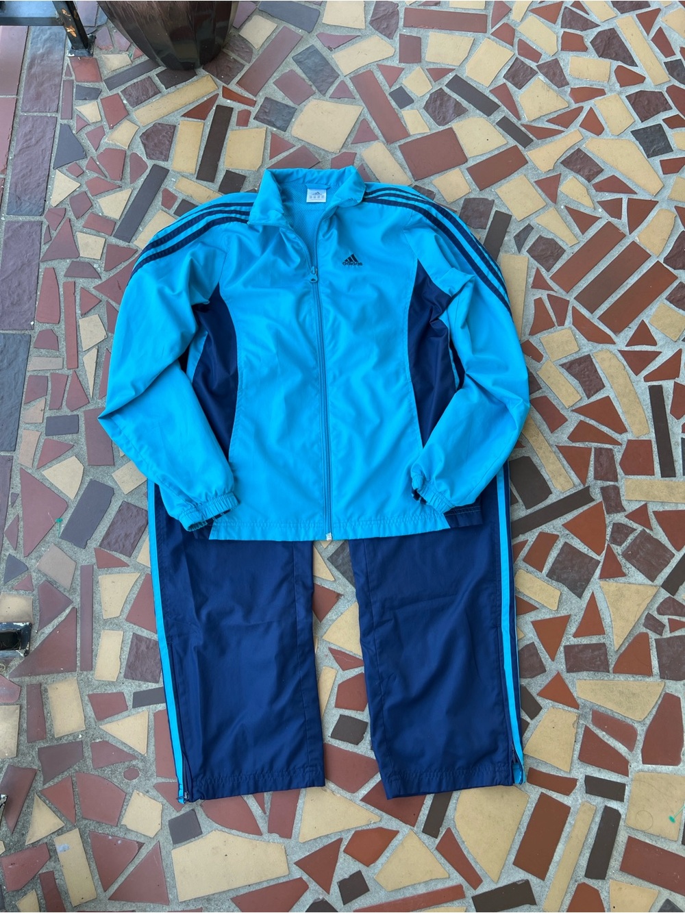 Vintage Y2K adidas Light Blue and Navy Two-Tone tracksuit